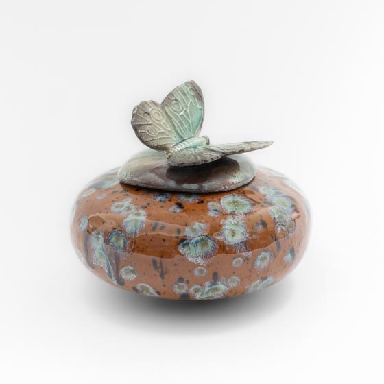 Mini_urn_urnen_keramiek_keramische_glazuur_effect_bijzondere_unieke_kleine_vlinder_deksel_handgemaakt_op_maat_waxinelichtje